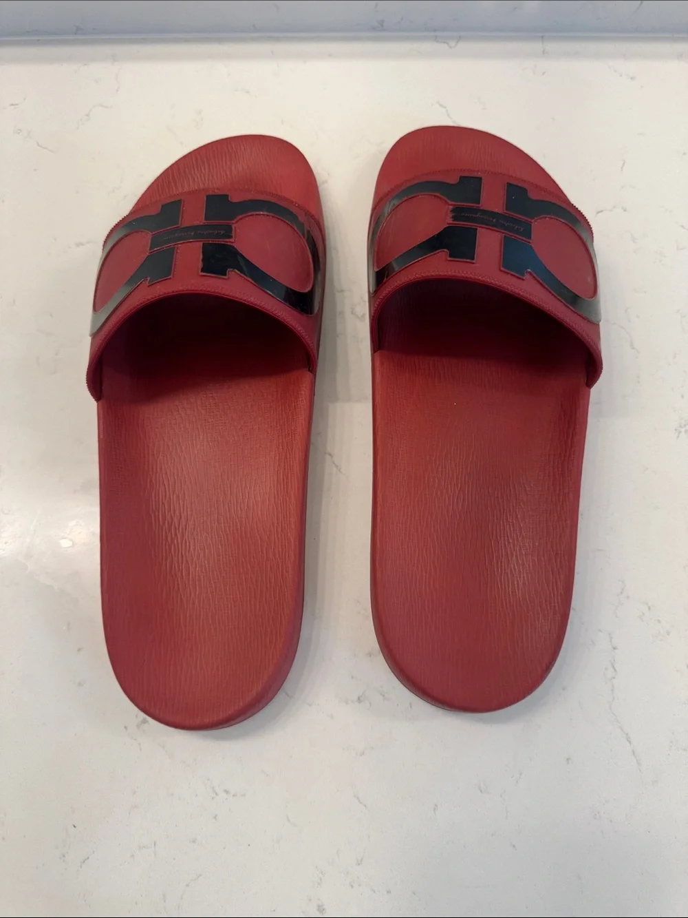 Salvatore Ferragamo Red and Black Gancini Slide Sandals